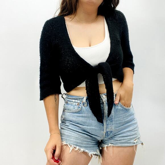 Wooden Ships Size S/M Black Front Tie Cardigan - Picture 6 of 8